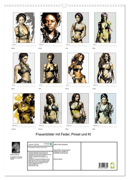 Produktbild: Frauenbilder mit Feder, Pinsel und KI (Wandkalender 2026 DIN A2 hoch), CALVENDO Monatskalender