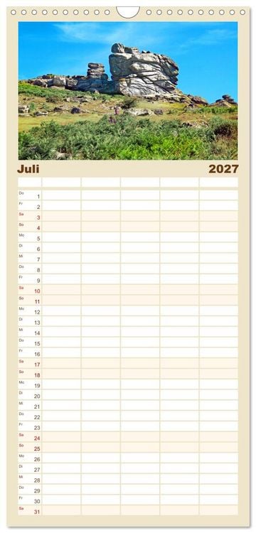 Produktbild: Familienplaner 2027 - S&uuml;dengland - Mystische Steinkreise und Dartmoor mit 5 Spalten (Wandkalender, 21 x 45 cm) CALVENDO