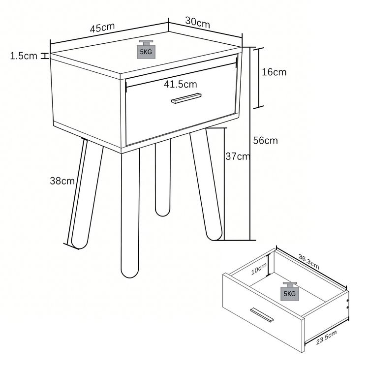 Produktbild: Nachttisch mit Schublade 45x30x56 cm Singol L
