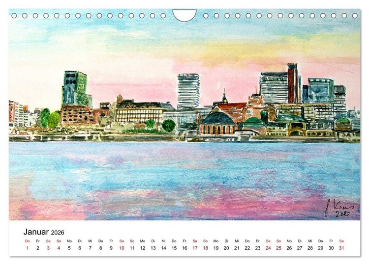 Produktbild: Hamburg in stillen Aquarellen (Wandkalender 2026 DIN A4 quer), CALVENDO Monatskalender
