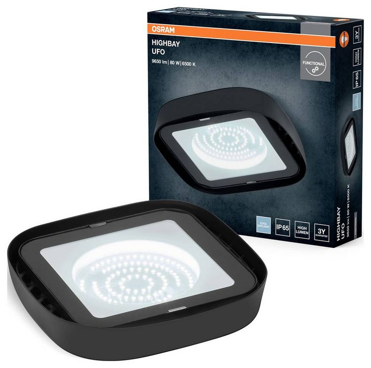 Produktbild: OSRAM HOMELIGHTING Highbay Ufo 80W 865 IP65 Black 4099854429354 LED-Hallenleuchte 80.00 W Schwarz