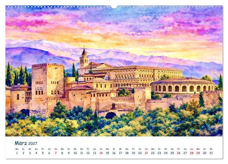 Produktbild: Reisetr&auml;ume Traumreisen. Die sch&ouml;nsten Reiseziele der Welt in Watercolor (hochwertiger Premium Wandkalender 2027 DIN A2 quer), Kunstdruck in Hochglanz