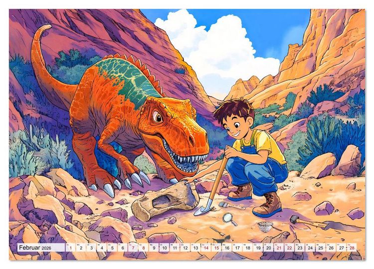 Produktbild: Abenteuer mit Dinosauriern - Tolle Dino-Freunde f&uuml;r das Jahr (Tischkalender 2026 DIN A5 quer), CALVENDO Monatskalender