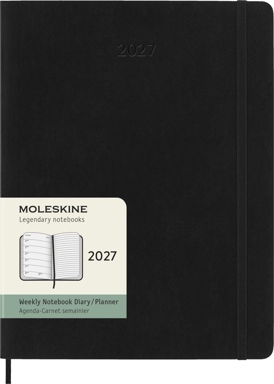 Produktbild: Moleskine 12 Monate Wochen Notizkalender 2027, XL, 1 Wo = 1 Seite, rechts linierte Seite, Weicher Einband, Schwarz