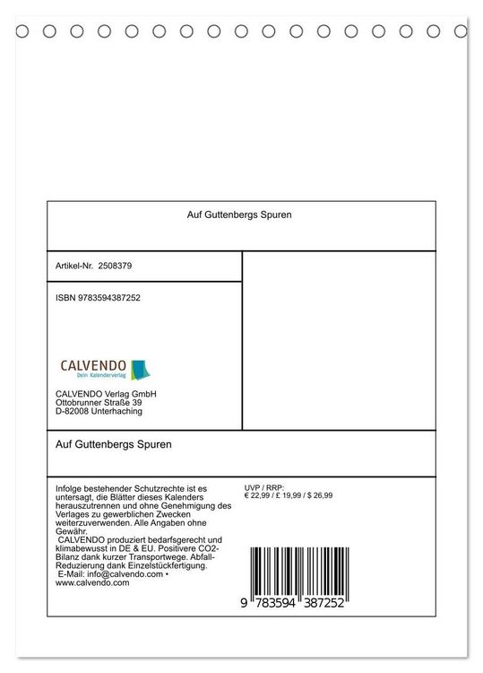 Produktbild: Auf Guttenbergs Spuren (Tischkalender 2027 DIN A5 hoch), CALVENDO Monatskalender