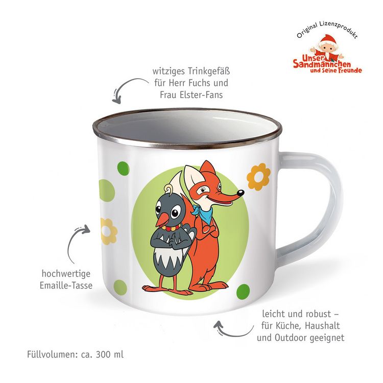 Produktbild: Tr&ouml;tsch Unser Sandm&auml;nnchen Emaille Becher Tasse Fuchs und Elster