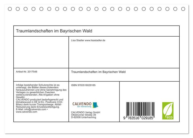 Produktbild: Traumlandschaften im Bayrischen Wald (Tischkalender 2026 DIN A5 quer), CALVENDO Monatskalender