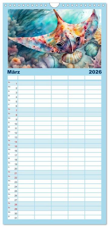 Produktbild: Familienplaner 2026 - Meereskreaturen - Lebendige Unterwasserwelt mit 5 Spalten (Wandkalender, 21 x 45 cm) CALVENDO