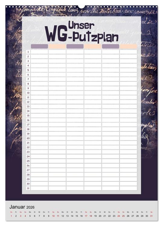 Produktbild: Gothic WG-Putzplan & Kalender 2026 (Wandkalender 2026 DIN A2 hoch), CALVENDO Monatskalender