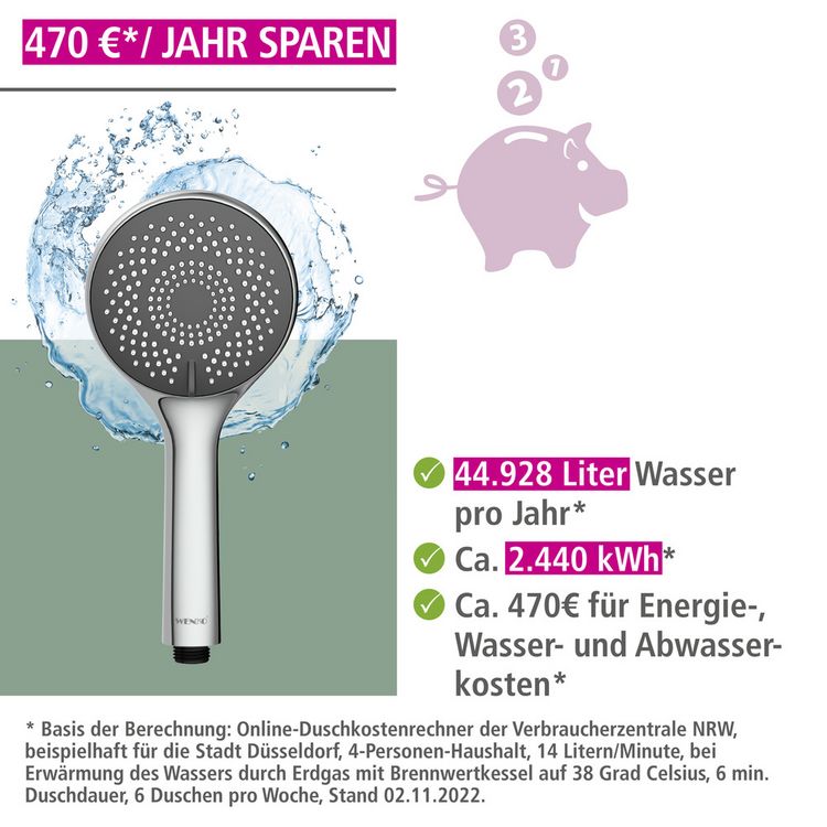 Produktbild: Brauseset Watersaving Chrom, L&auml;nge Stange: 70 cm