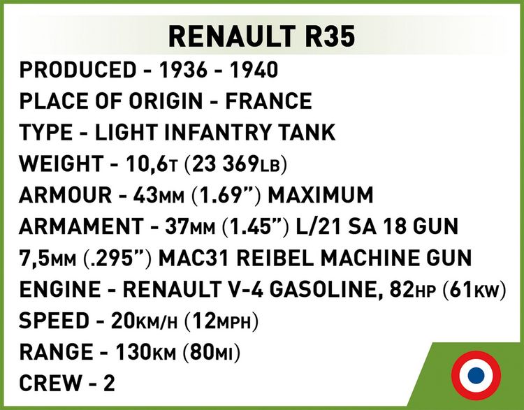 Produktbild: COBI Historical Collection 2740 - Renault R35, Valentine IX, Panzer I, Bausatz 1:48, 595 Klemmbausteine