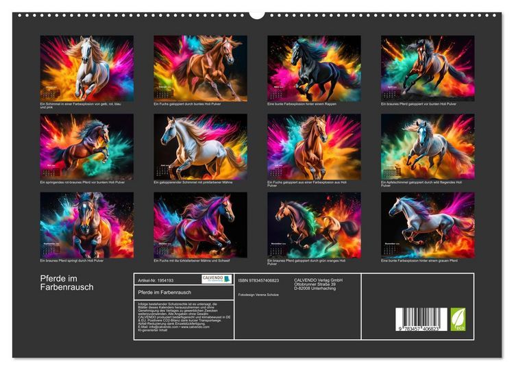Produktbild: Pferde im Farbenrausch (hochwertiger Premium Wandkalender 2026 DIN A2 quer), Kunstdruck in Hochglanz