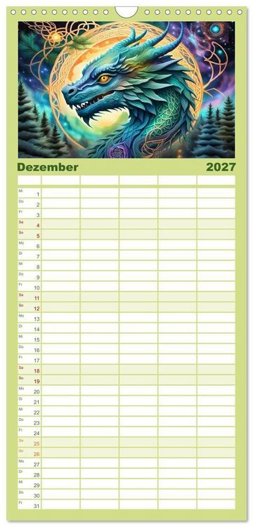 Produktbild: Familienplaner 2027 - Drachen - Mystische Wesen mit 5 Spalten (Wandkalender, 21 x 45 cm) CALVENDO