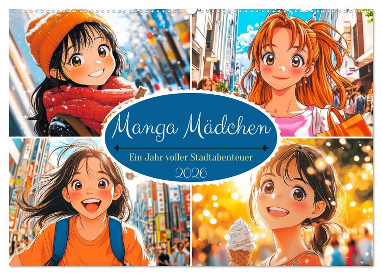 Produktbild: Manga M&auml;dchen. Ein Jahr voller Stadtabenteuer (Wandkalender 2026 DIN A2 quer), CALVENDO Monatskalender