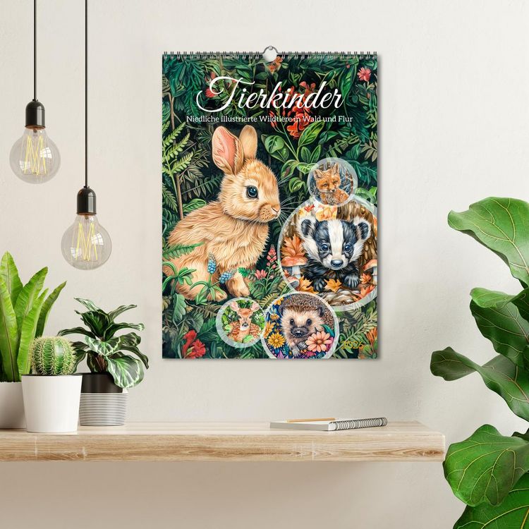 Produktbild: Tierkinder - Niedliche illustrierte Wildtiere in Wald und Flur (Wandkalender 2026 DIN A3 hoch), CALVENDO Monatskalender