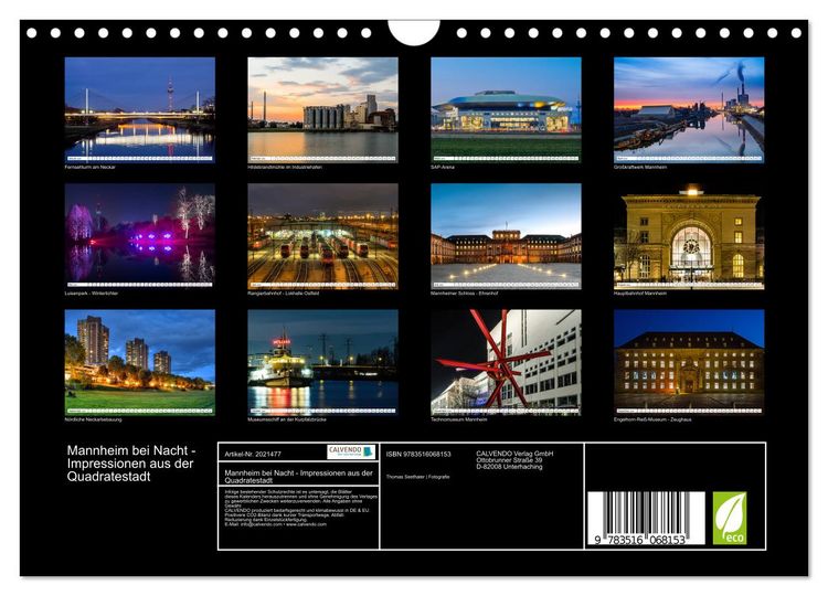 Produktbild: Mannheim bei Nacht - Impressionen aus der Quadratestadt (Wandkalender 2026 DIN A4 quer), CALVENDO Monatskalender
