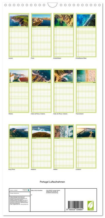 Produktbild: Familienplaner 2026 - Portugal Luftaufnahmen mit 5 Spalten (Wandkalender, 21 x 45 cm) CALVENDO