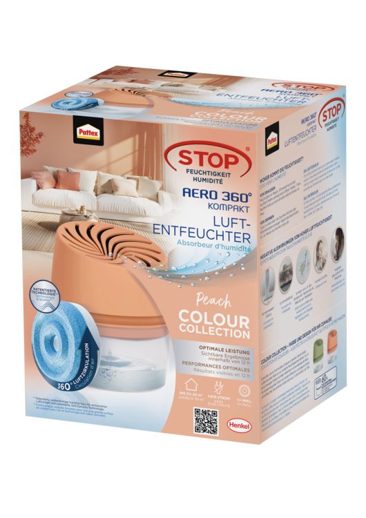 Produktbild: Pattex Luftentfeuchter, BAD 360&deg; Kompaktger&auml;t und 450 g Tab, pfirsich, 9H BADP3