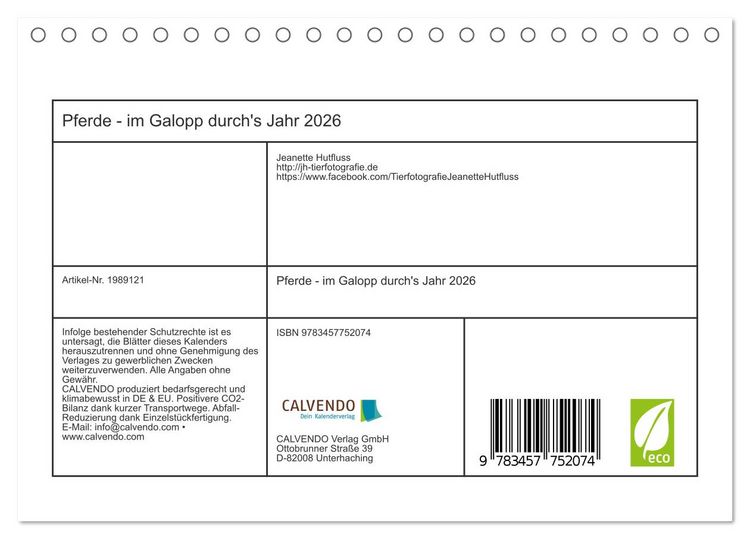 Produktbild: Pferde - im Galopp durch's Jahr 2026 (Tischkalender 2026 DIN A5 quer), CALVENDO Monatskalender