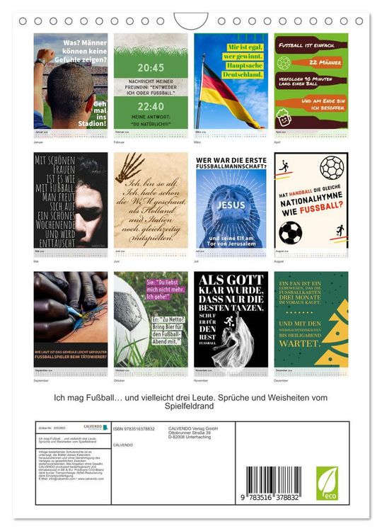 Produktbild: Ich mag Fu&szlig;ball&hellip; und vielleicht drei Leute. Spr&uuml;che und Weisheiten vom Spielfeldrand (Wandkalender 2026 DIN A4 hoch), CALVENDO Monatskalender