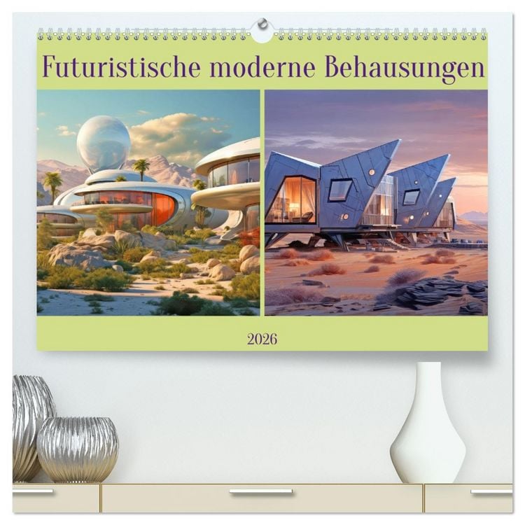 Produktbild: Futuristische moderne Behausungen (hochwertiger Premium Wandkalender 2026 DIN A2 quer), Kunstdruck in Hochglanz