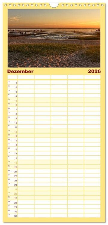 Produktbild: Familienplaner 2026 - Sonnenunterg&auml;nge, an der Nordseek&uuml;ste vor Cuxhaven mit 5 Spalten (Wandkalender, 21 x 45 cm) CALVENDO