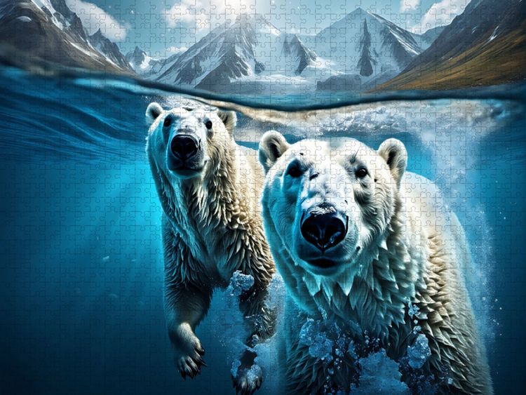 Produktbild: CALVENDO Puzzle Polarb&auml;ren auf der Jagd unter Wasser | 1000 Teile Lege-Gr&ouml;&szlig;e 64x48cm Foto-Puzzle f&uuml;r gl&uuml;ckliche Stunden