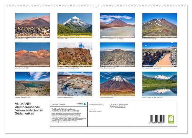 Produktbild: VULKANE: Atemberaubende Vulkanlandschaften S&uuml;damerikas (hochwertiger Premium Wandkalender 2026 DIN A2 quer), Kunstdruck in Hochglanz
