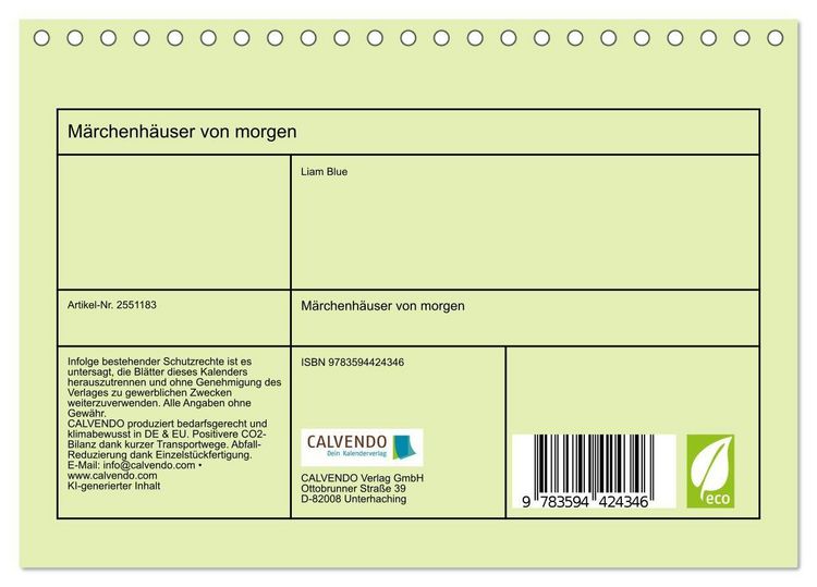 Produktbild: M&auml;rchenh&auml;user von morgen (Tischkalender 2027 DIN A5 quer), CALVENDO Monatskalender