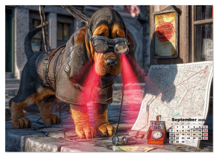 Produktbild: Die Sp&uuml;rnasen - 12 Hunde, 12 F&auml;lle, der Kinderkalender f&uuml;r Detektive (hochwertiger Premium Wandkalender 2026 DIN A2 quer), Kunstdruck in Hochglanz