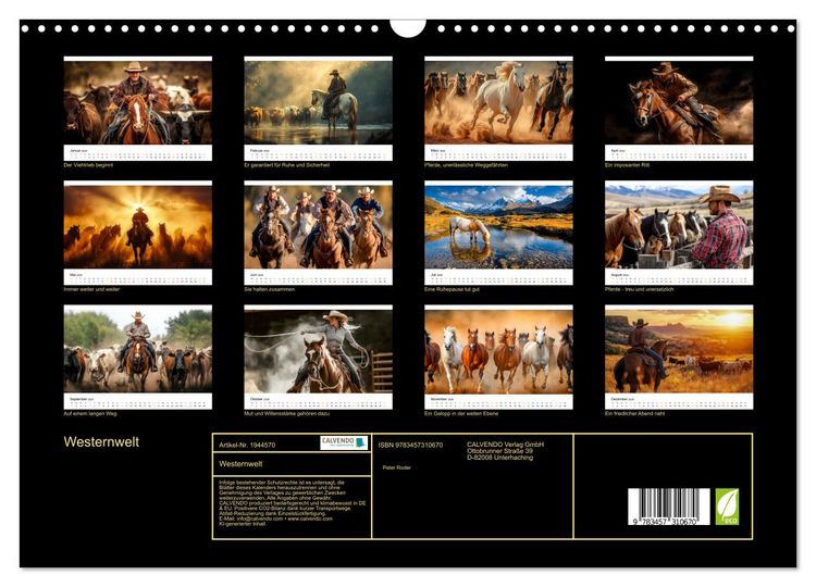 Produktbild: Westernwelt (Wandkalender 2026 DIN A3 quer), CALVENDO Monatskalender