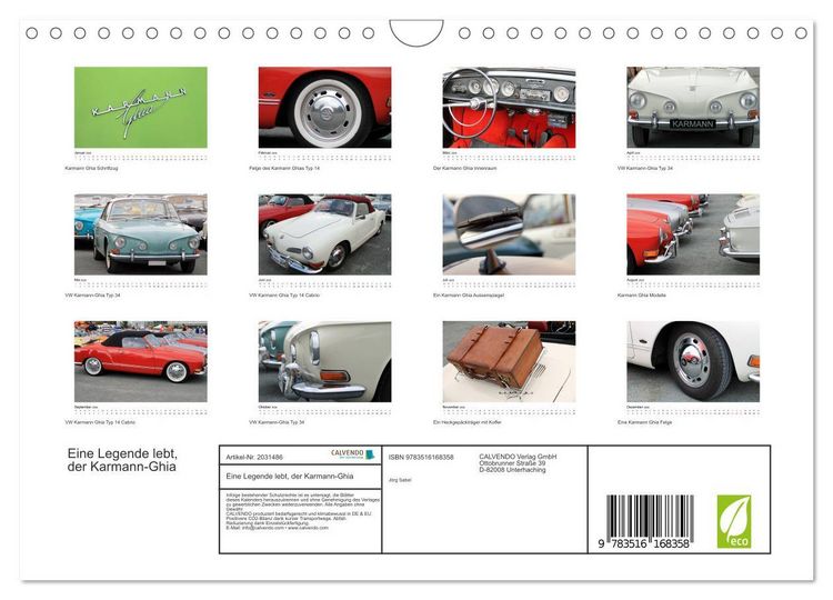 Produktbild: Eine Legende lebt, der Karmann-Ghia (Wandkalender 2026 DIN A4 quer), CALVENDO Monatskalender