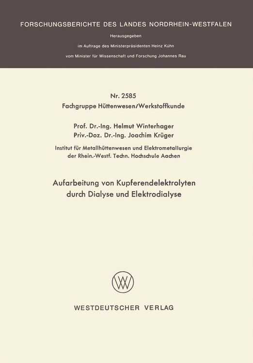 Produktbild: Aufarbeitung von Kupferendelektrolyten durch Dialyse und Elektrodialyse