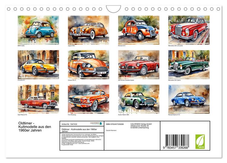 Produktbild: Oldtimer - Kultmodelle aus den 1960er Jahren (Wandkalender 2026 DIN A4 quer), CALVENDO Monatskalender