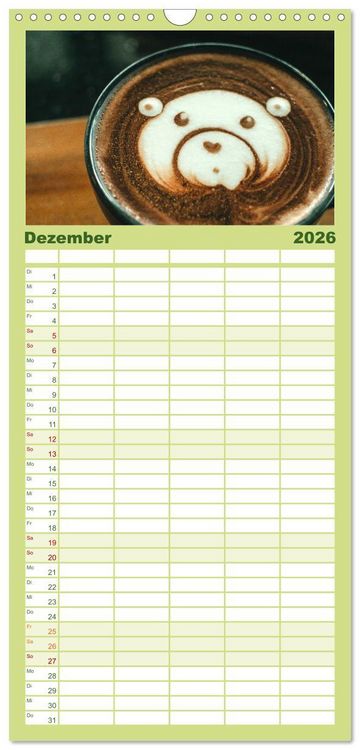 Produktbild: Familienplaner 2026 - Kaffeekunst - Purer Genuss mit 5 Spalten (Wandkalender, 21 x 45 cm) CALVENDO