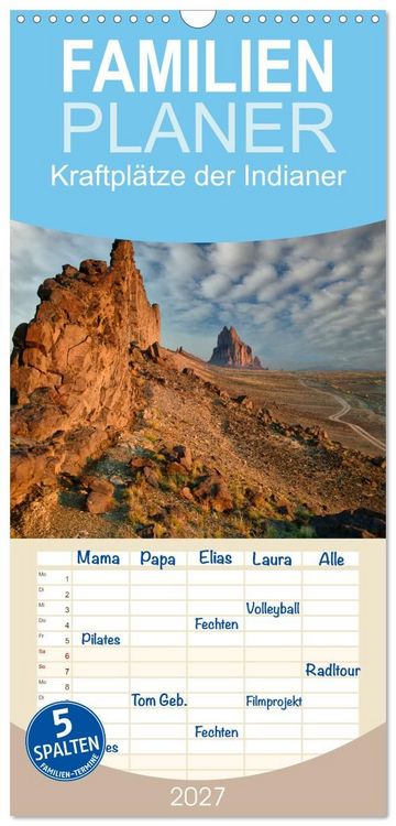 Produktbild: Familienplaner 2027 - Kraftpl&auml;tze der Indianer mit 5 Spalten (Wandkalender, 21 x 45 cm) CALVENDO