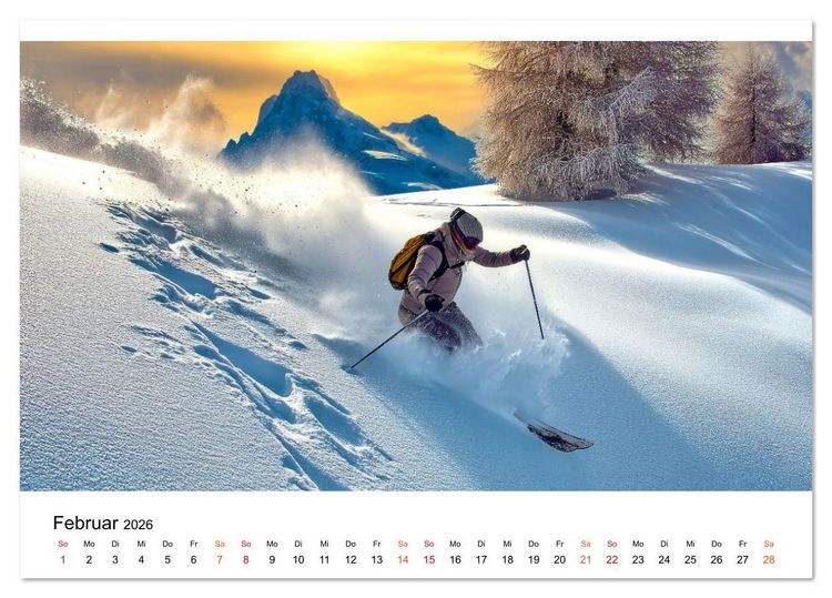 Produktbild: Skifahren - endlich Schnee (Tischkalender 2026 DIN A5 quer), CALVENDO Monatskalender
