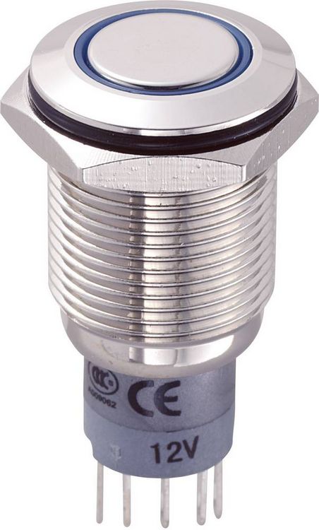 Produktbild: TRU COMPONENTS 701857 LAS2GQF-11E/B/12V/N/P Vandalismusgesch&uuml;tzter Drucktaster 250 V/AC 3 A 1 x Ein/(Ein) tastend Blau IP67 1 St.