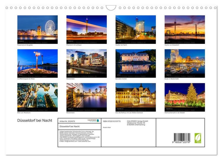 Produktbild: D&uuml;sseldorf bei Nacht (Wandkalender 2026 DIN A3 quer), CALVENDO Monatskalender