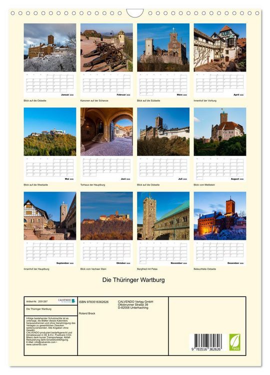 Produktbild: Die Th&uuml;ringer Wartburg (Wandkalender 2026 DIN A3 hoch), CALVENDO Monatskalender