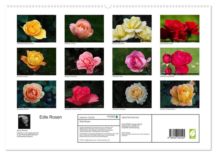 Produktbild: Edle Rosen (hochwertiger Premium Wandkalender 2026 DIN A2 quer), Kunstdruck in Hochglanz