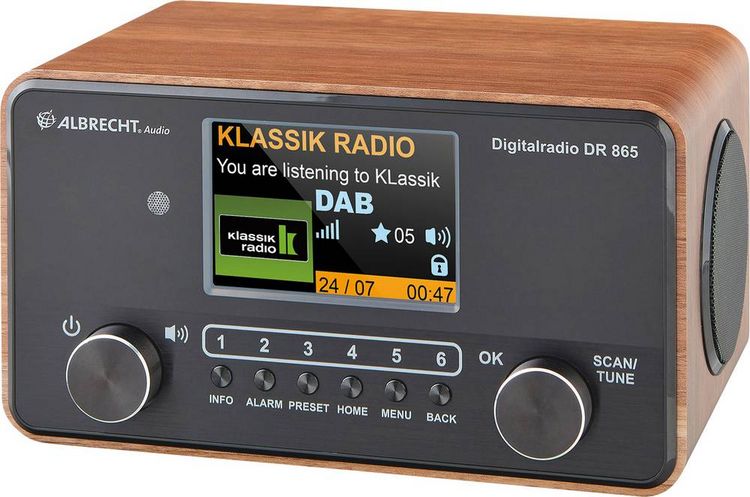 Produktbild: Albrecht DR 865 Tischradio DAB+, UKW AUX Barrierefrei, Inkl. Fernbedienung, Tastensperre, Weckfunktion Holz (dunkel)