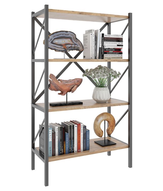 Produktbild: Holz Metall Stand Regal B&uuml;ro B&uuml;cher Insasi 4fach