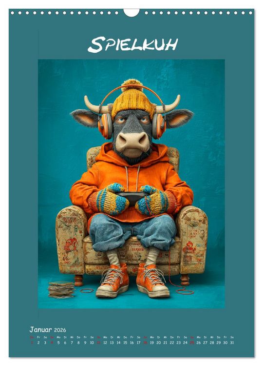 Produktbild: Kuhwelt. Stylische Streetwear-K&uuml;he f&uuml;r gute Laune (Wandkalender 2026 DIN A3 hoch), CALVENDO Monatskalender