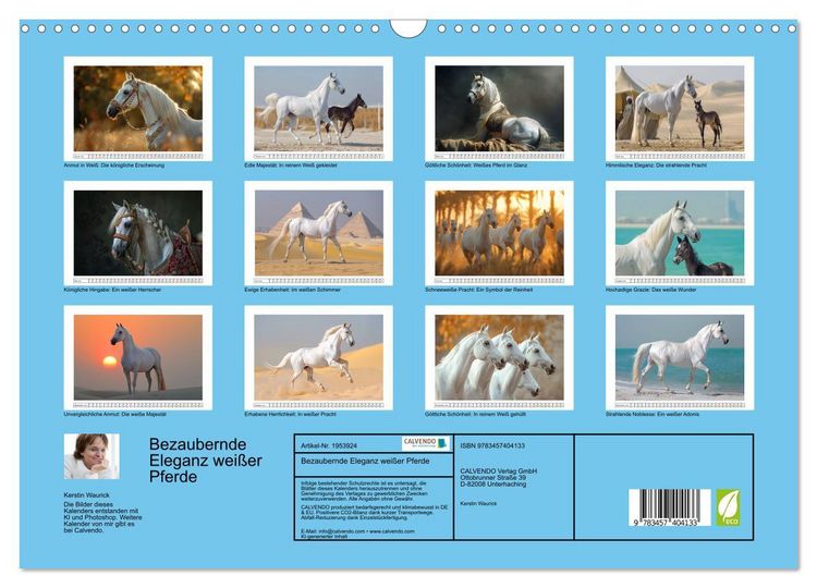 Produktbild: Bezaubernde Eleganz wei&szlig;er Pferde (Wandkalender 2026 DIN A3 quer), CALVENDO Monatskalender