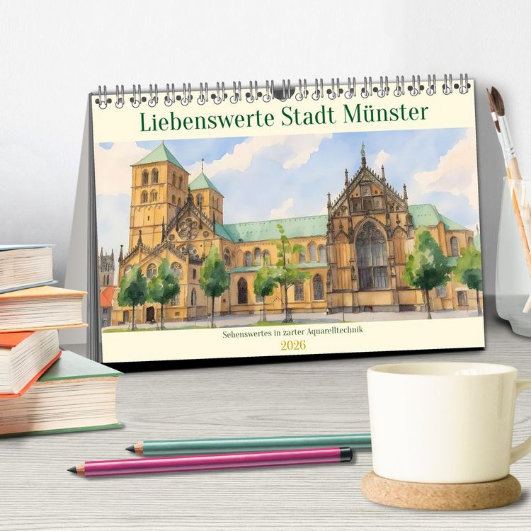 Produktbild: Liebenswerte Stadt M&uuml;nster (Tischkalender 2026 DIN A5 quer), CALVENDO Monatskalender