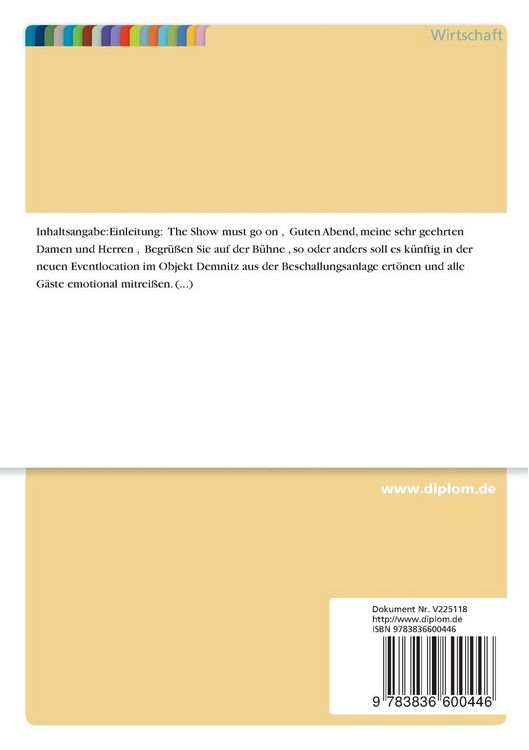 Produktbild: Erarbeitung einer Marketingkonzeption zur nationalen/internationalen Vermarktung und Etablierung einer neuen Eventlocation in Dresden am Beispiel 'Objekt Demnitz'