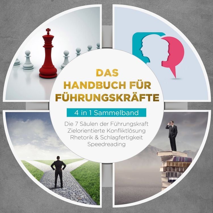 Produktbild: Das Handbuch f&uuml;r F&uuml;hrungskr&auml;fte - 4 in 1 Sammelband: Die 7 S&auml;ulen der F&uuml;hrungskraft | Rhetorik & Schlagfertigkeit | Zielorientierte Konfliktl&ouml;sung | Speedreading