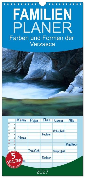 Produktbild: Familienplaner 2027 - Farben und Formen der Verzasca mit 5 Spalten (Wandkalender, 21 x 45 cm) CALVENDO