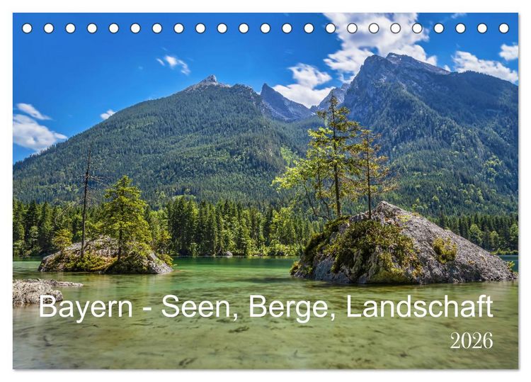 Produktbild: Bayern - Seen, Berge, Landschaft (Tischkalender 2026 DIN A5 quer), CALVENDO Monatskalender